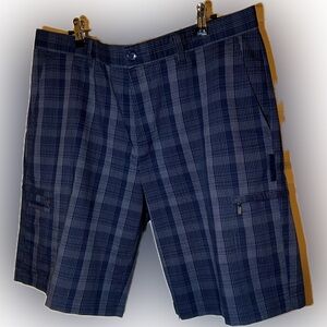 Greg Norman Golf/Dress Shorts, Tasso Elba, 36”W, Navy Blue & White Plaid